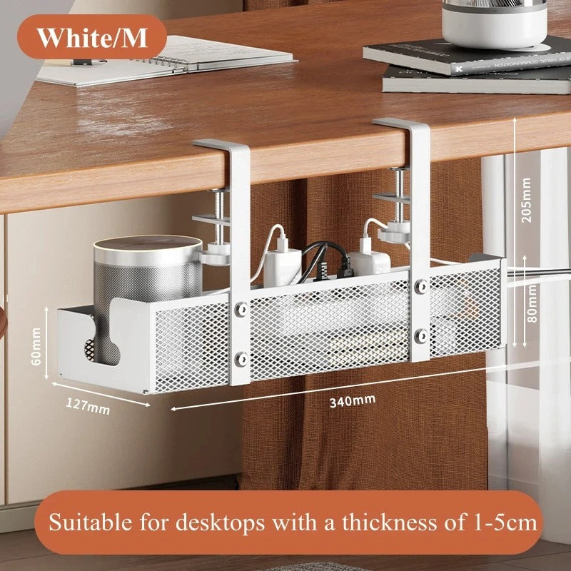 Under Desk Cable Management Tray – No-Drill Metal Wire Organizer for Home & Office