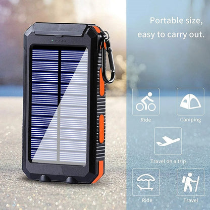 Solar Power Bank 80000mAh – Waterproof Portable Charger with Dual Flashlight & Compass