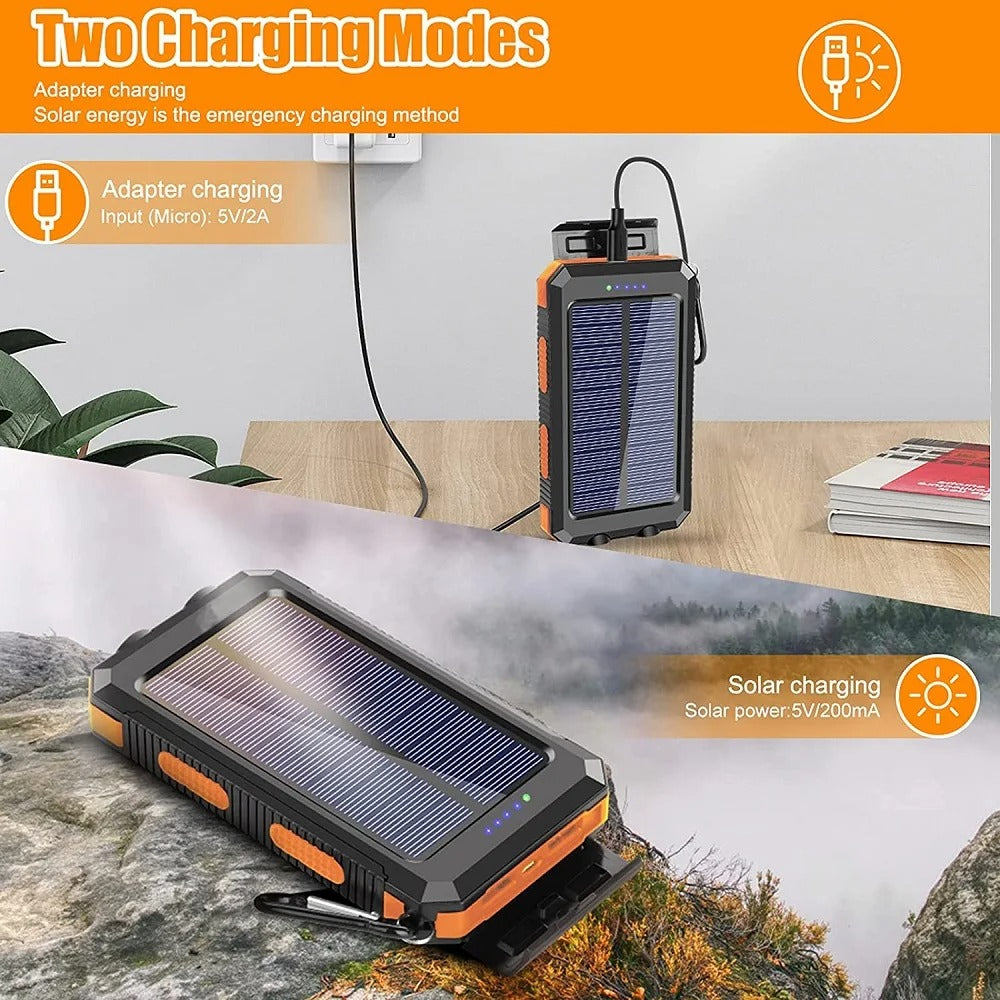 Solar Power Bank 80000mAh – Waterproof Portable Charger with Dual Flashlight & Compass