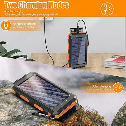 Solar Power Bank 80000mAh – Waterproof Portable Charger with Dual Flashlight & Compass