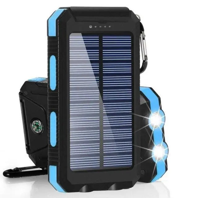 Solar Power Bank 80000mAh – Waterproof Portable Charger with Dual Flashlight & Compass