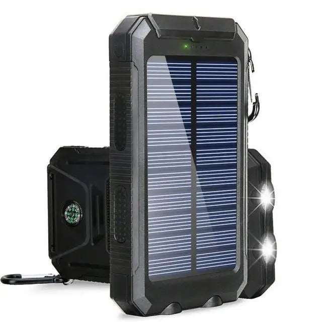 Solar Power Bank 80000mAh – Waterproof Portable Charger with Dual Flashlight & Compass